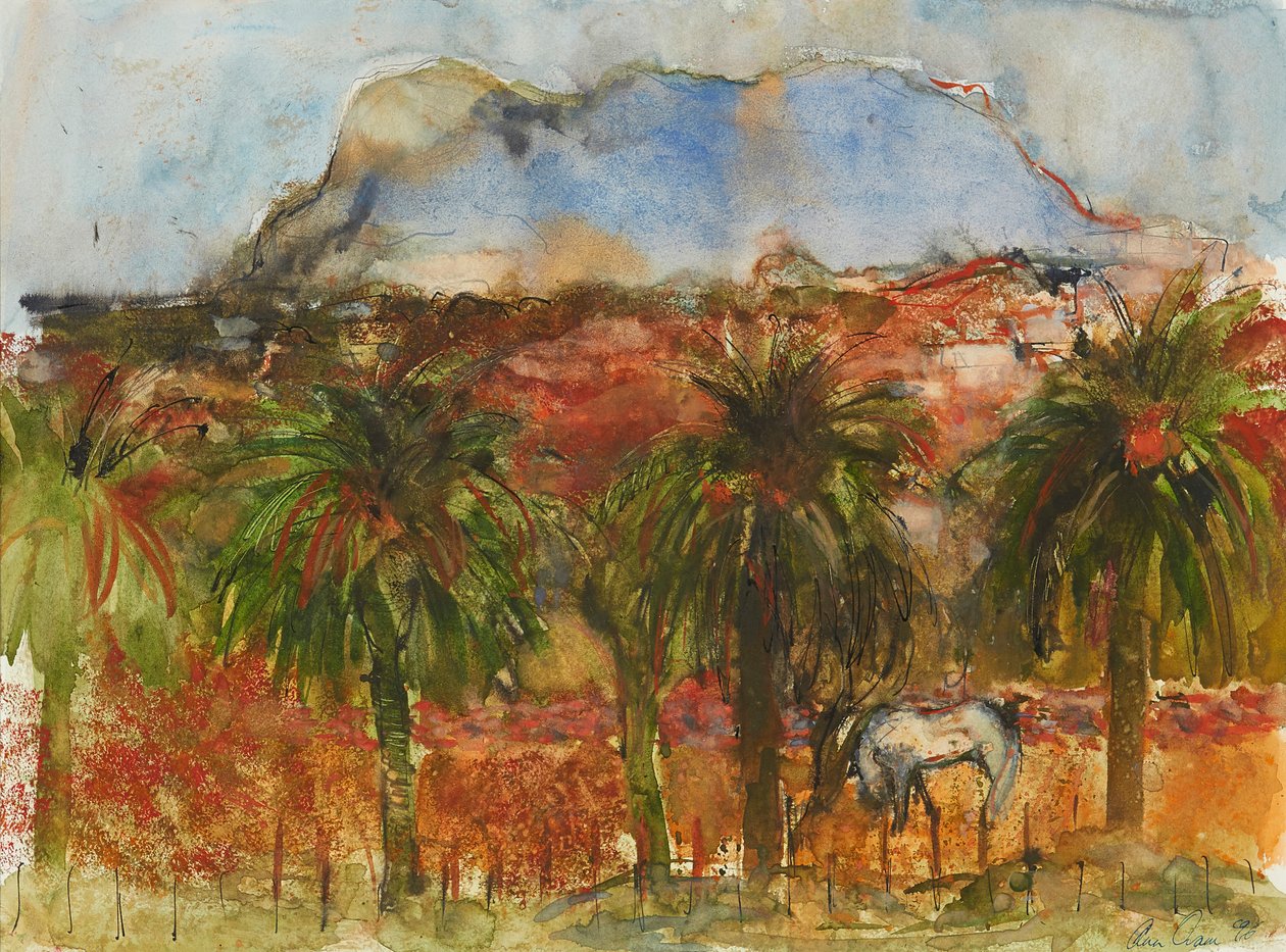 Cavalos pastando (tinta e aquarela) de Ann Oram