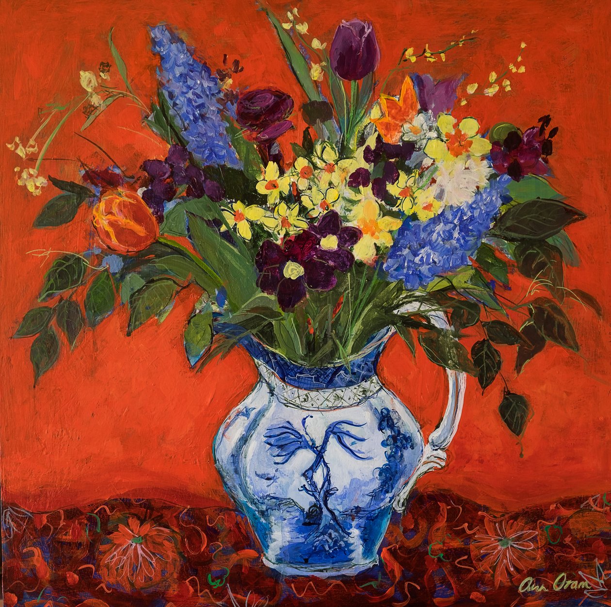 Flores da primavera em vermelho, 2017 (acrílico) de Ann Oram