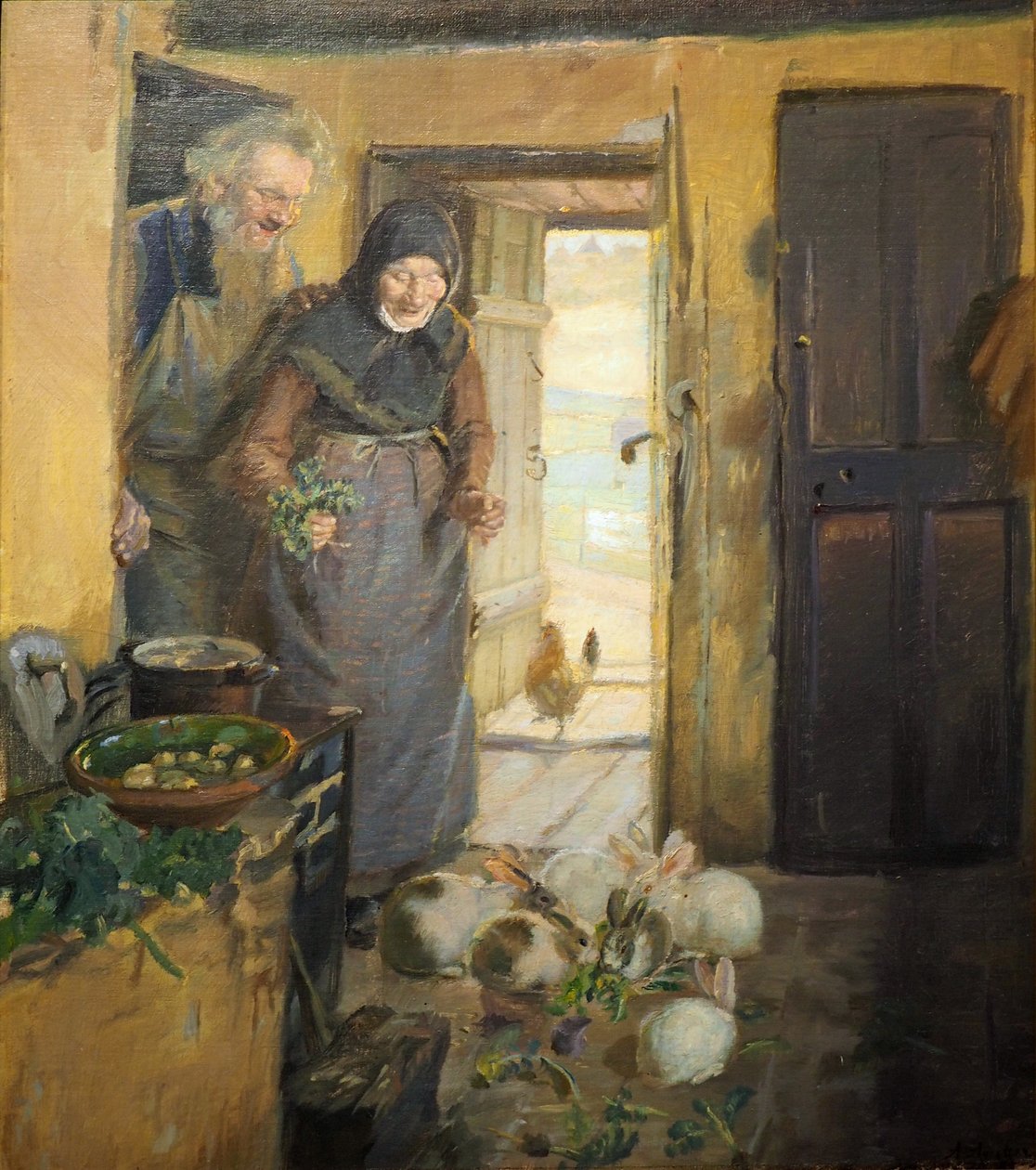 Par velho, com, coelhos de Anna Ancher