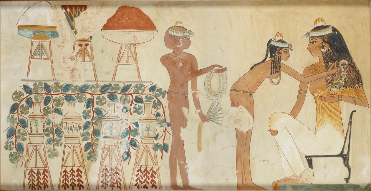 Cópia da pintura mural do túmulo privado 38 de Djeserkeresonb, Tebas I, 1, 69-70, século XX de Anna