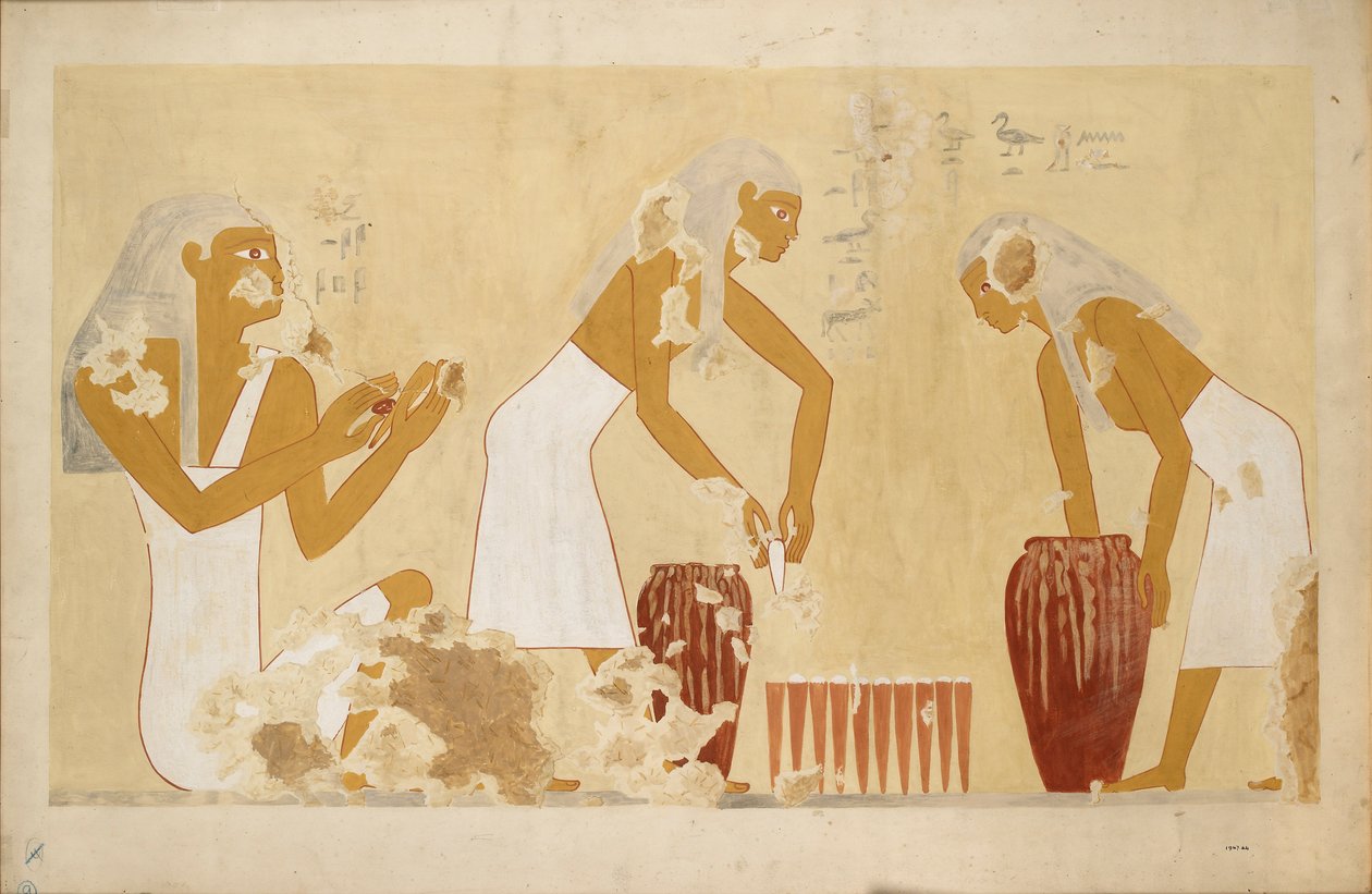 Cópia da pintura mural do túmulo privado 60 de Antefoker, Tebas I, 1, 121-123, século XX de Anna