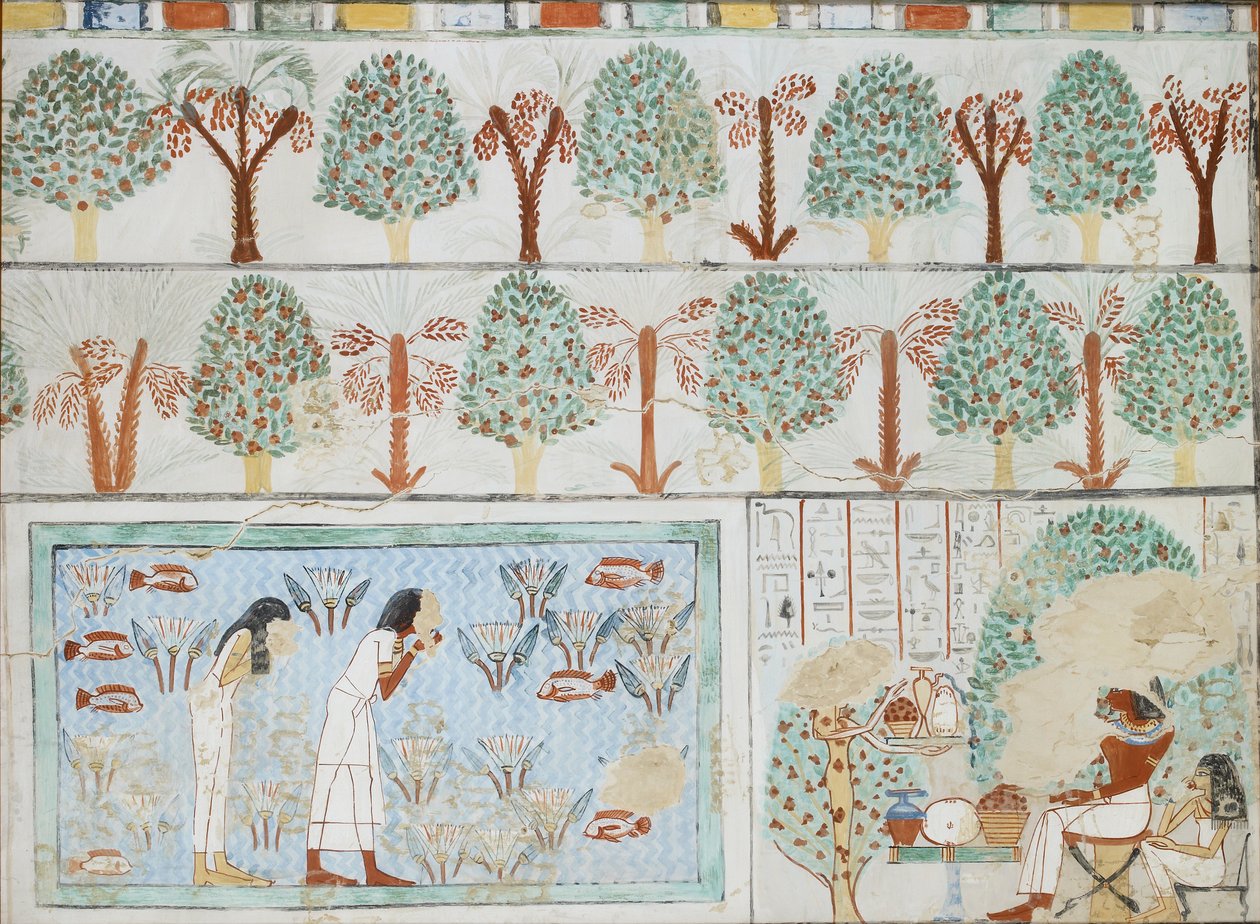 Cópia da pintura mural do túmulo privado 63 de Sebkhotpe, Tebas I, 1, 125-128, século XX de Anna