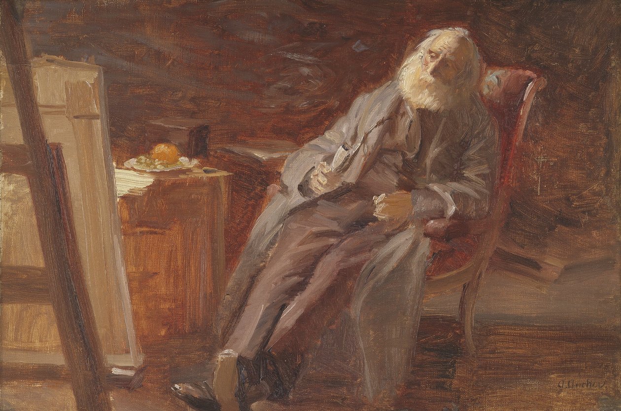 O pintor Vilhelm Kyhn fumando seu cachimbo de Anna Ancher
