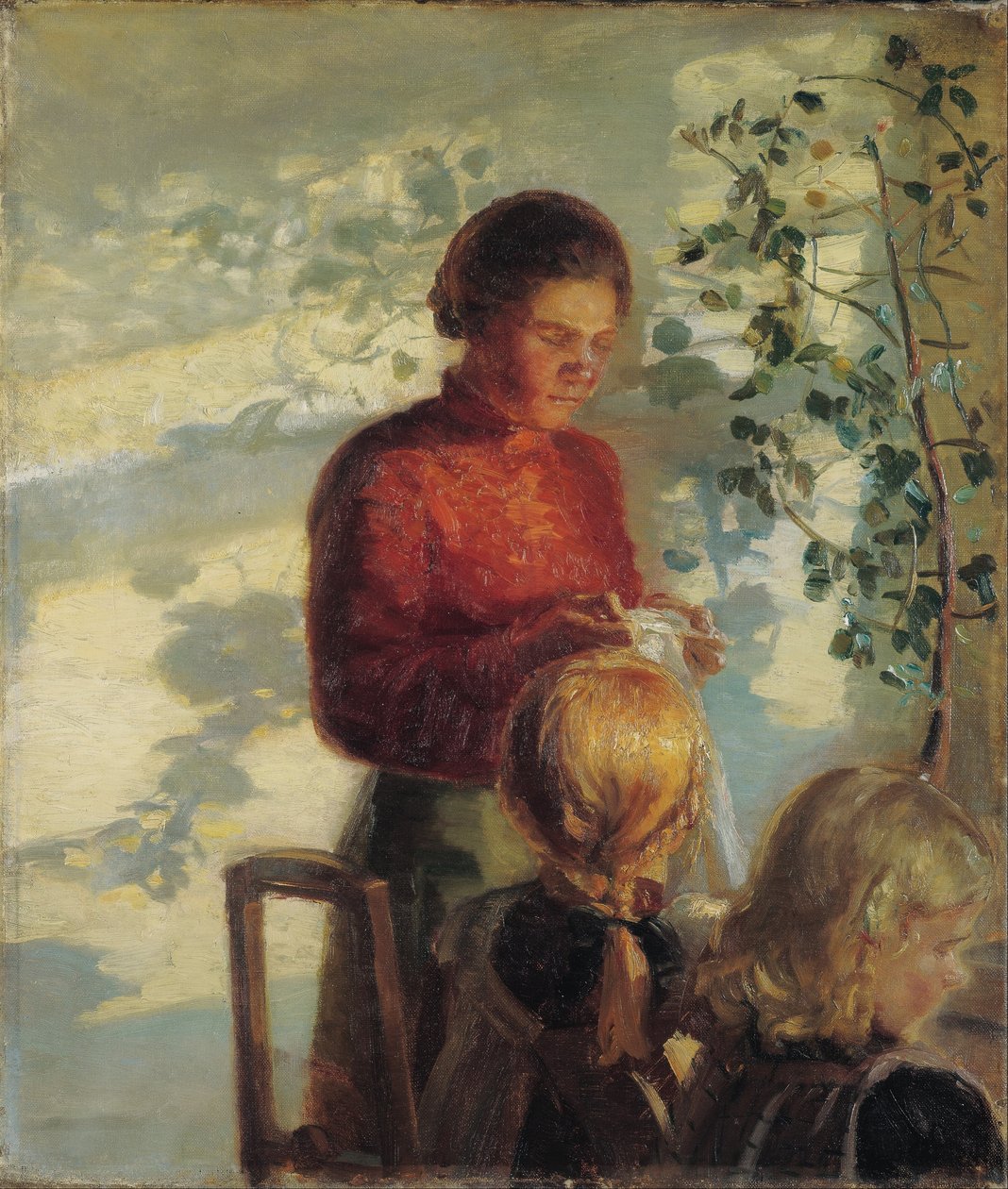 Duas meninas aprendendo a costurar de Anna Ancher