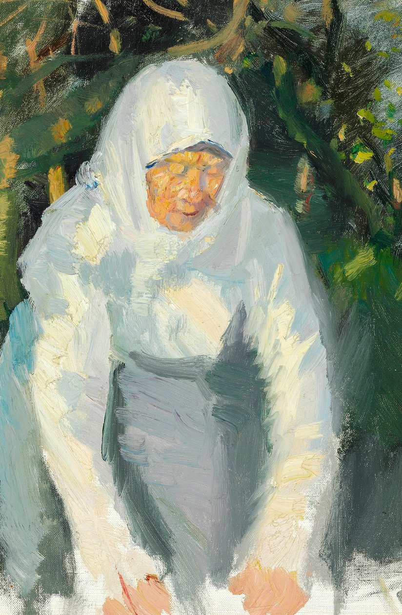 Mulher de Skagen com um lenço branco. de Anna Ancher