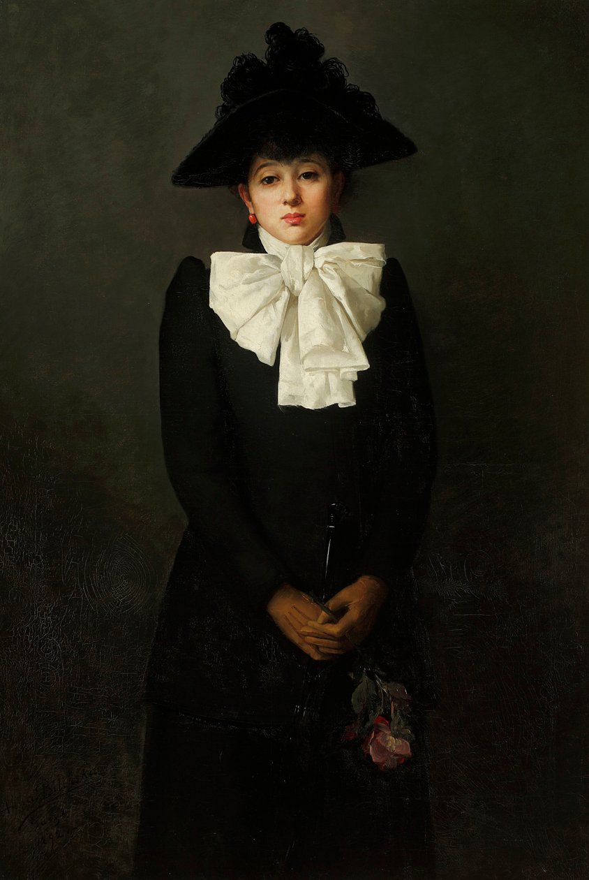 Retrato de uma jovem mulher com uma rosa na mão de Anna Bilińska Bohdanowicz