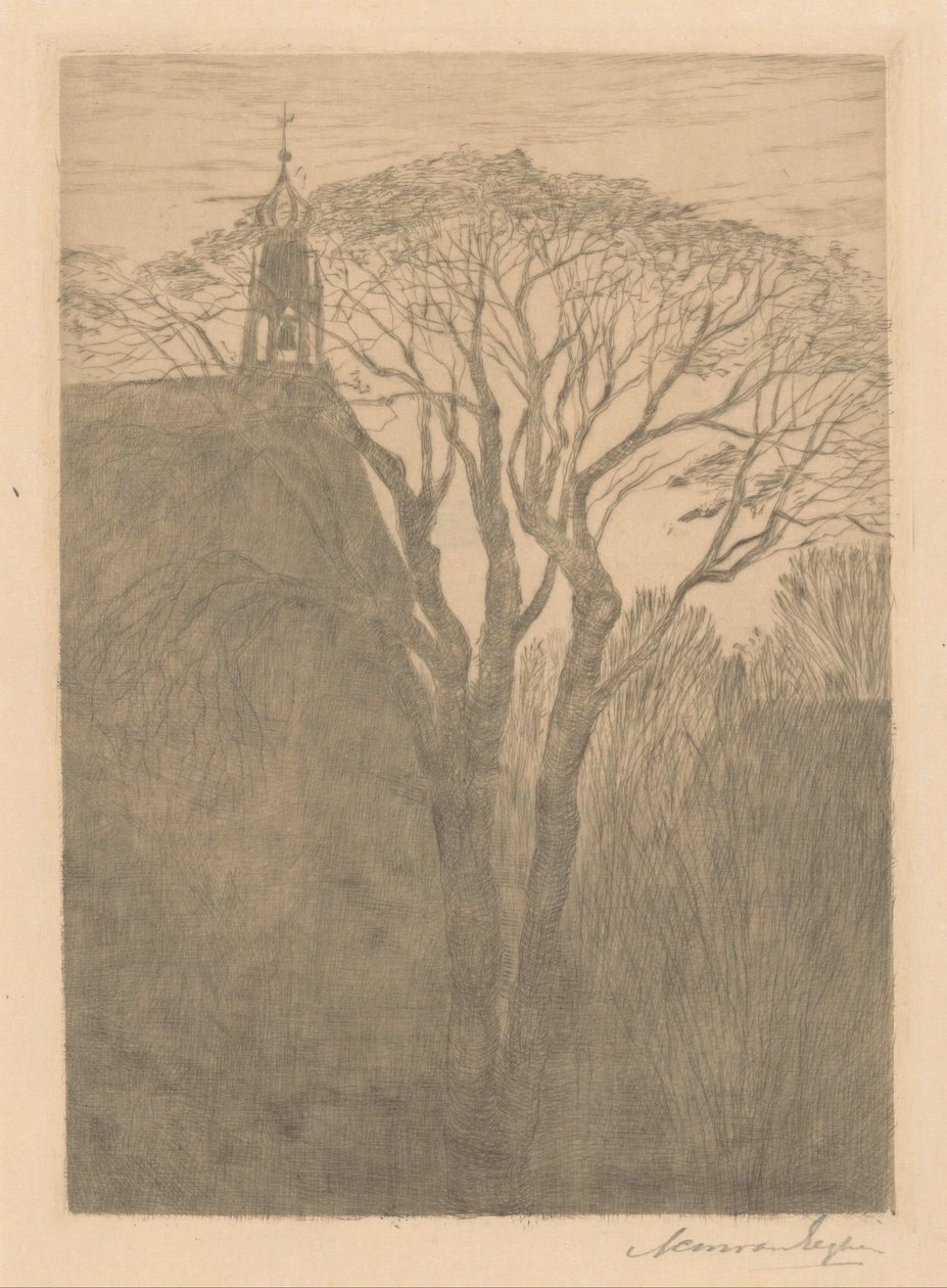 Árvore perto de uma igreja de Anna Catharina Maria van Eeghen (signed by artist)