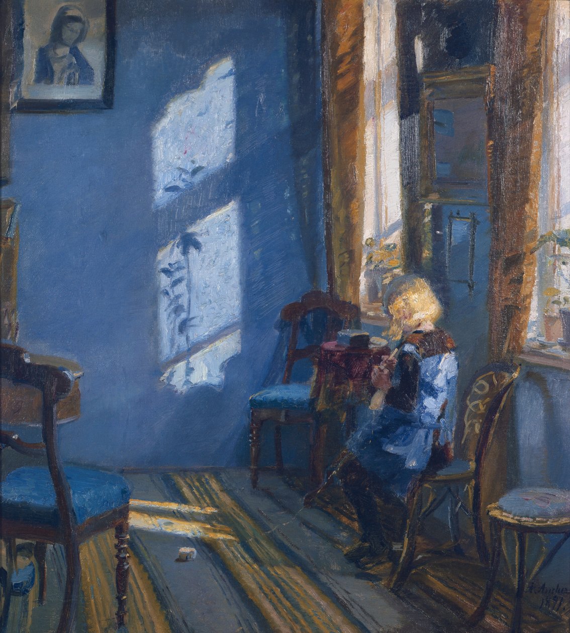 Sol na sala de estar azul de Anna Kirstine Ancher