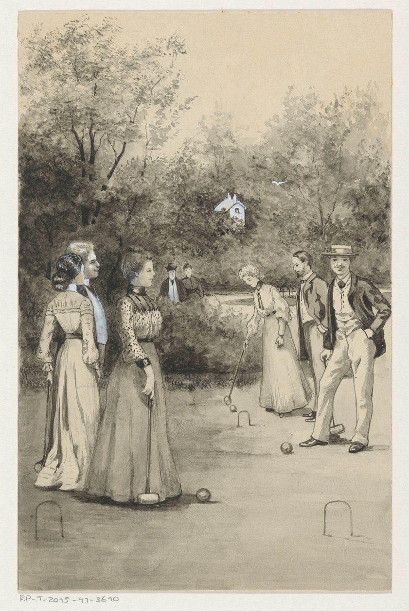 Homens e mulheres jogam croquet de Anna Maria Kruijff