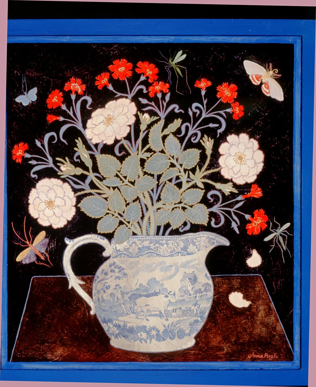 Jarro azul e rosas vermelhas de Anna Pugh