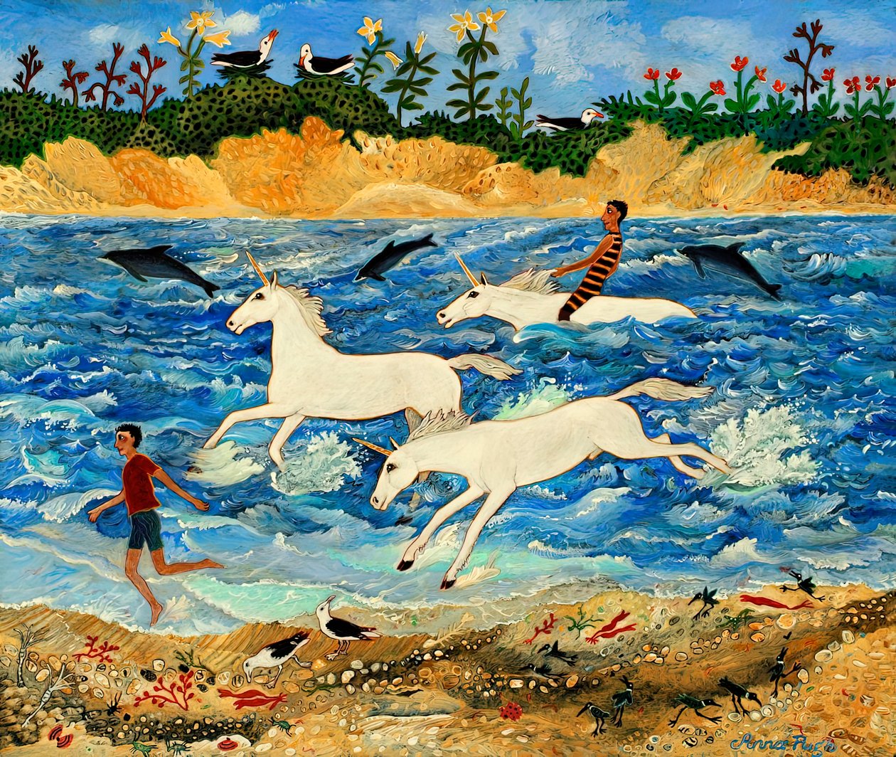 Exercitando um Unicórnio, 2012 (acrílico) de Anna Pugh