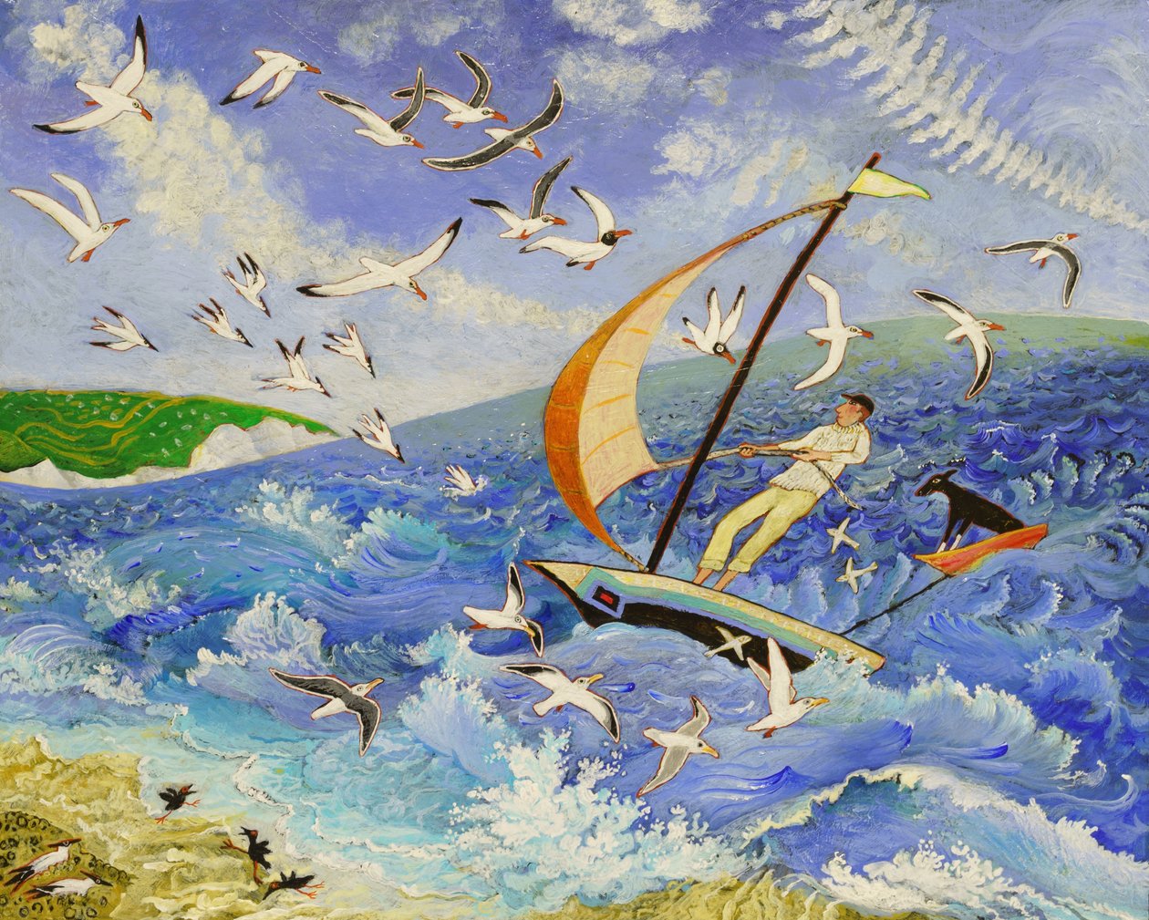 Wallace vai para o mar, 2017 (acrílico) de Anna Pugh