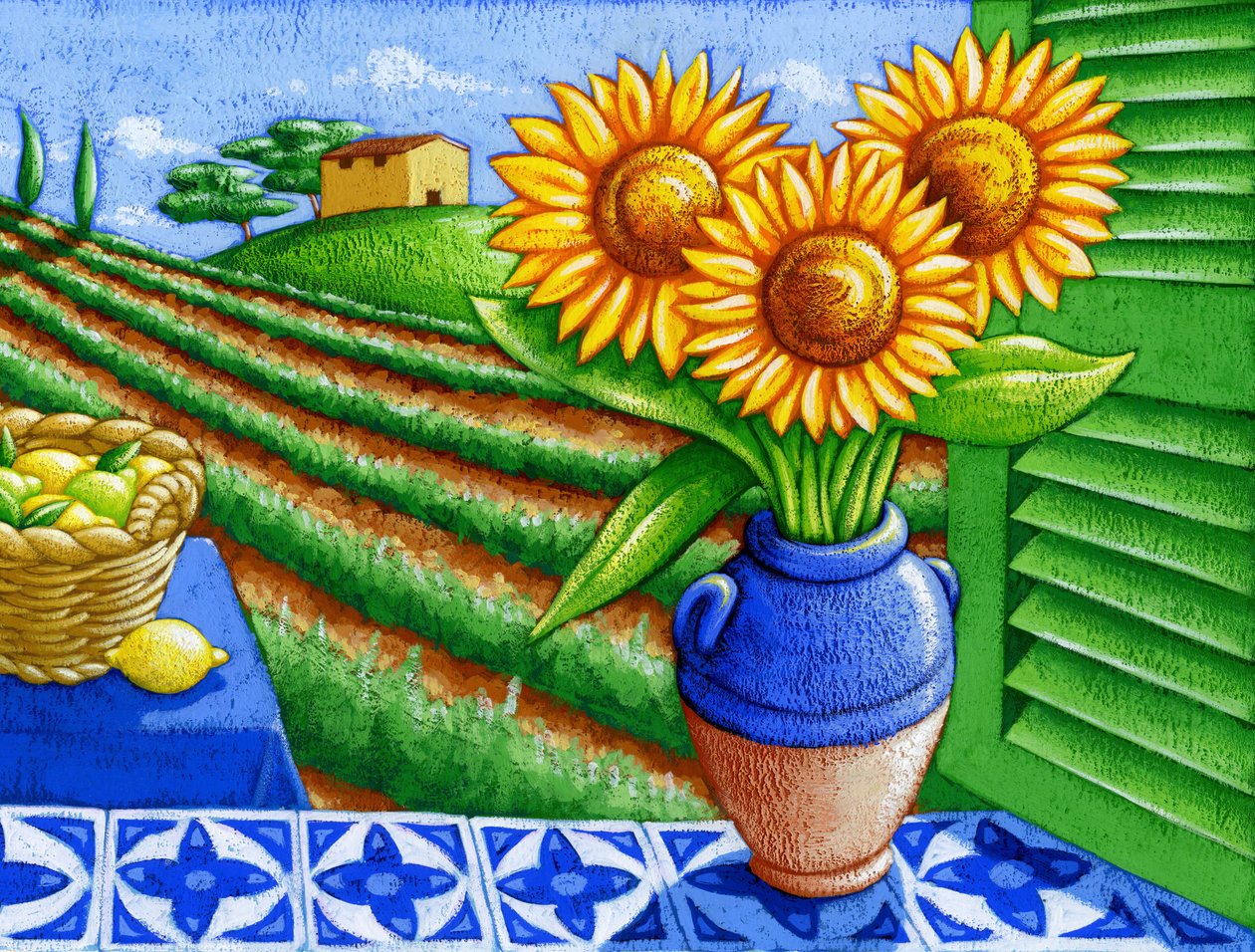 Girassóis na Provença, 2015 (guache) de Annalisa Morrocco