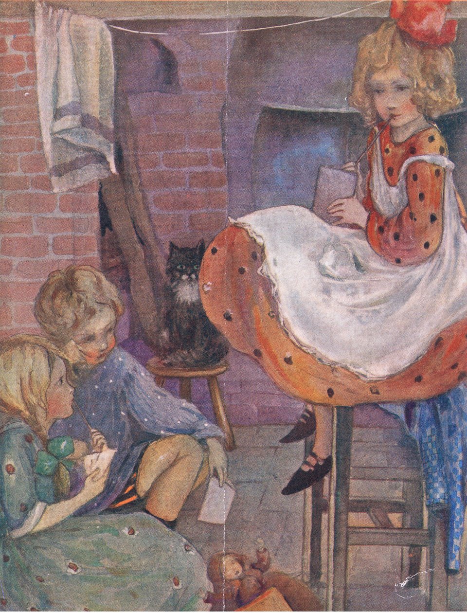 Eu não posso pensar o que colocar, do livro grande para crianças (Herbert Strang) publicado por Humphrey Milford, Oxford University Press, c.1920 de Anne Anderson