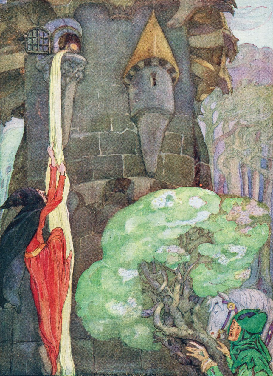 Ilustração de &39;Rapunzel&39; pelos irmãos Grimm de Anne Anderson