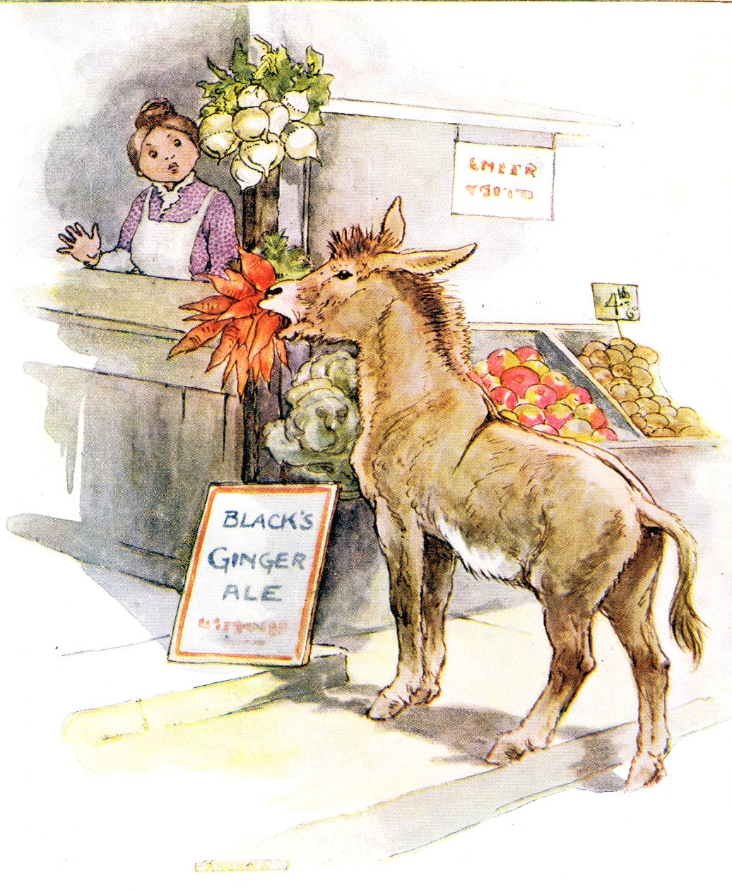 "Vi um lindo monte de cenouras", ilustração de "The Naughty Neddy Book", publicado por Thomas Nelson und Sons, na década de 1920 de Anne Anderson