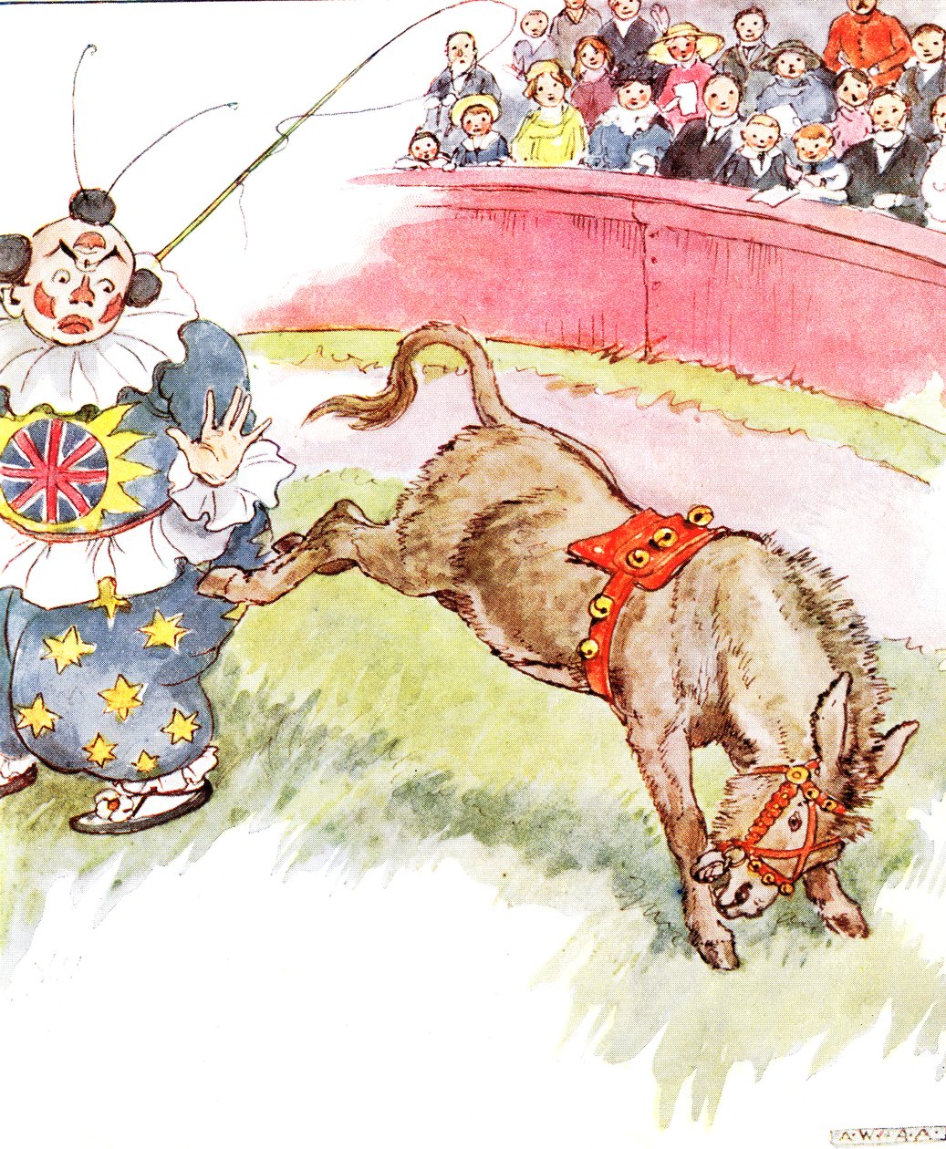 &39;O palhaço foi tão bobo hoje - eu chutei ele muito duro&39;, ilustração de &39;The Naughty Neddy Book&39;, publicado por Thomas Nelson und Sons, 1920 de Anne Anderson