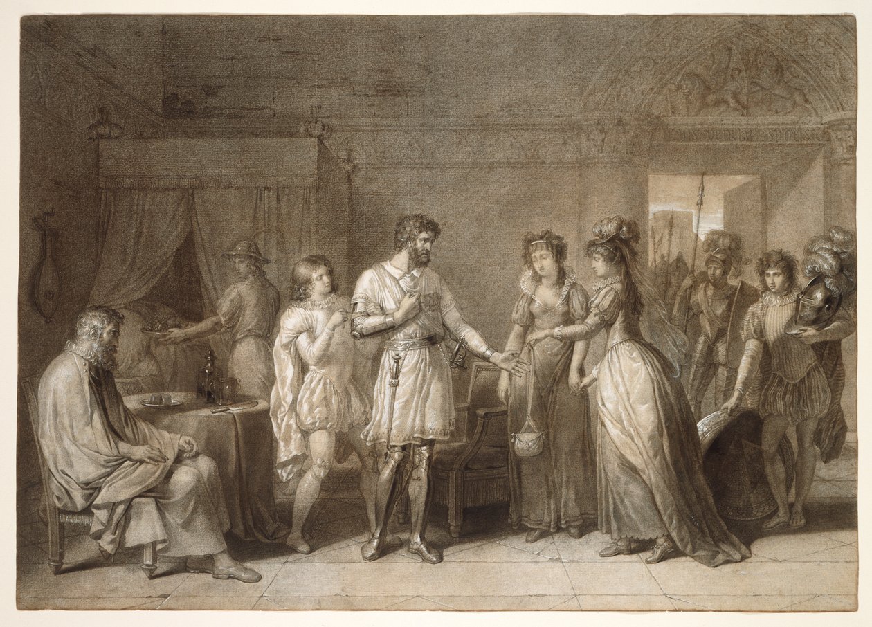 Bayard recusa os presentes da sua anfitriã, em Brescia de Anne-Louis Girodet de Roucy-Trioson