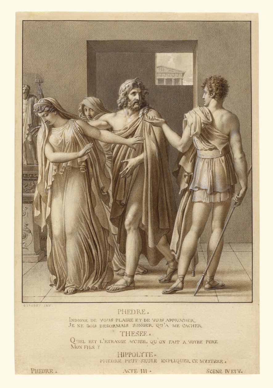 Feedra rejeita os abraços de Teseu de Anne-Louis Girodet de Roucy-Trioson