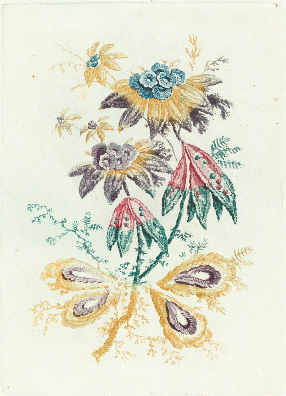 Flores fantásticas com folhas de Peapod, 1795. de Anne Allen
