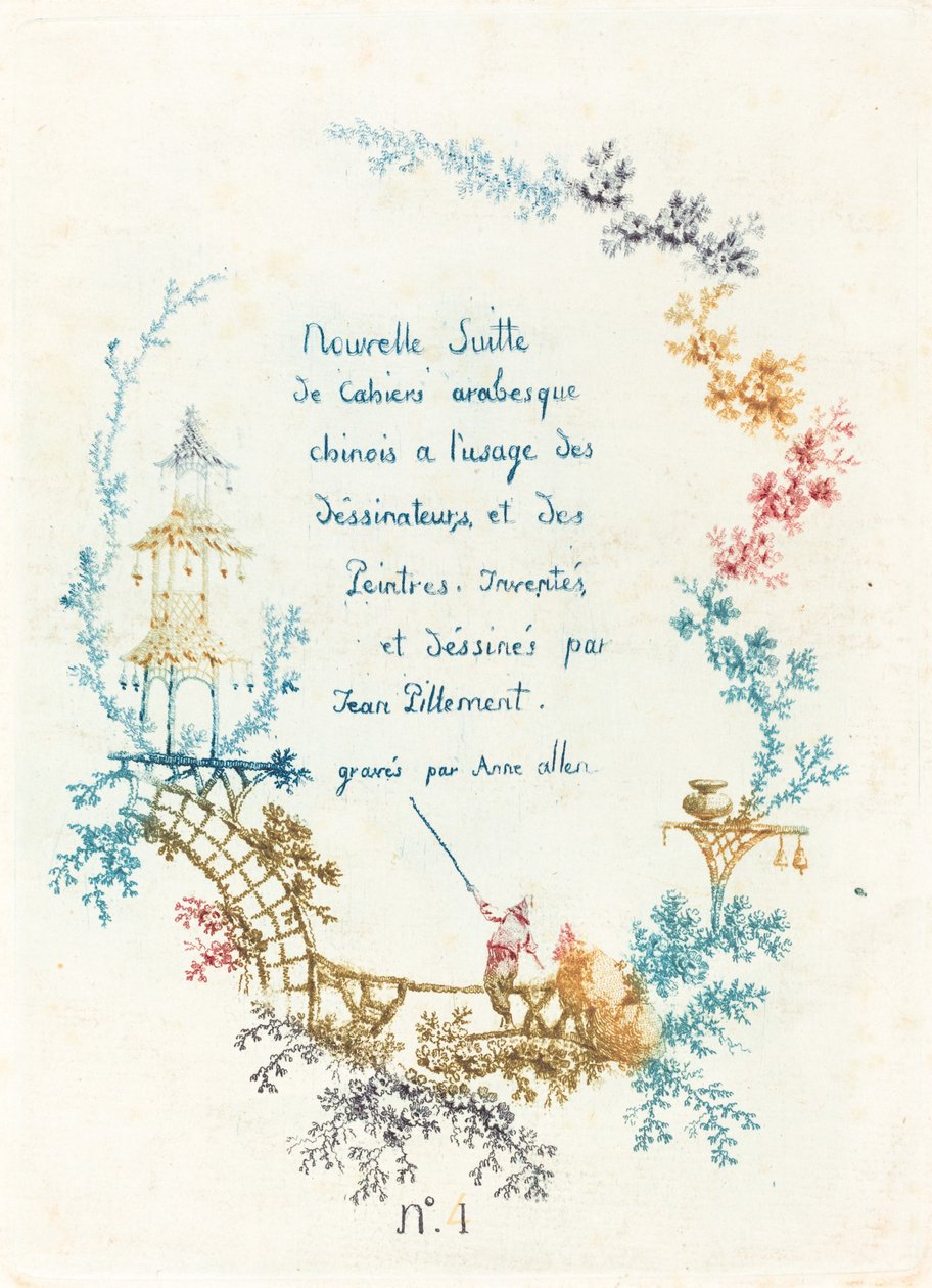 Página de rosto para a nova suíte de arabescos chineses, início da década de 1760. de Anne Allen