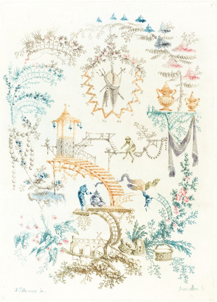 Arabesco com macaco de Anne Allen after Jean Baptiste Pillement