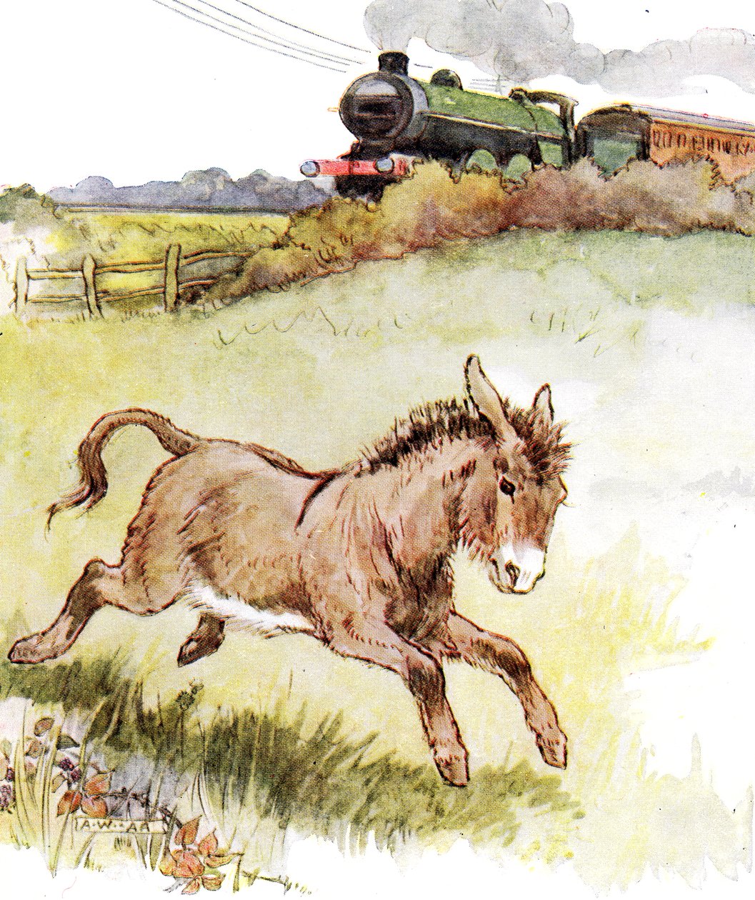 "Um dragão horrível veio bufando", ilustração de "The Naughty Neddy Book", publicado por Thomas Nelson und Sons, na década de 1920 de Anne Anderson