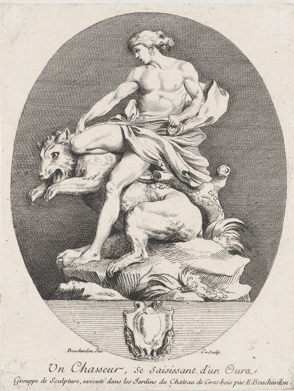 Um caçador agarrando um urso, 1737 de Anne Claude Philippe de