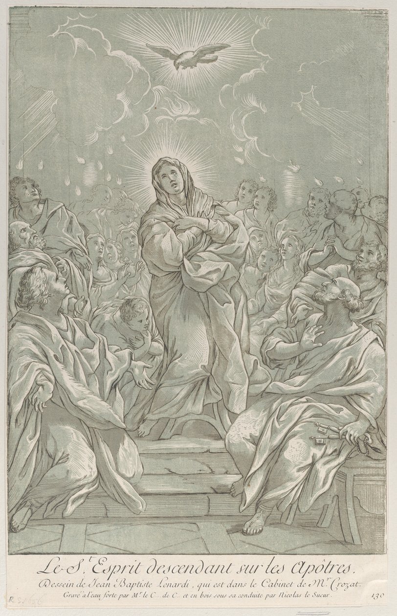 O Pentecostes, com a Virgem no centro, o Espírito Santo acima, e os Apóstolos..., ca. 1729. de Anne Claude Philippe de Caylus
