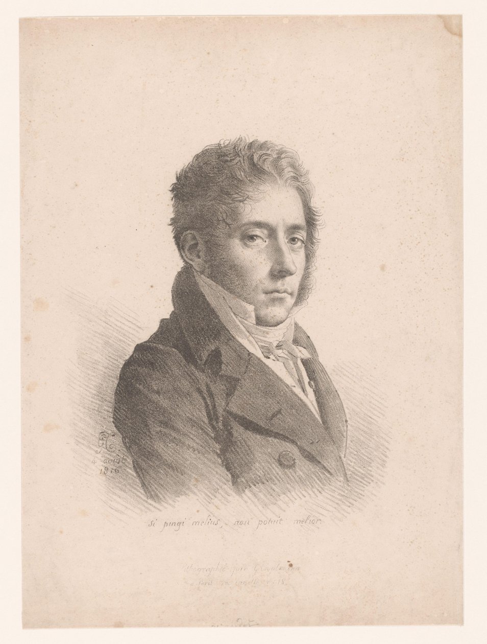 Portret van Marie Philippe Coupin de la Couperie Se a pintura é melhor, não poderia ser melhor (título no objeto) de Anne Louis Girodet Trioson