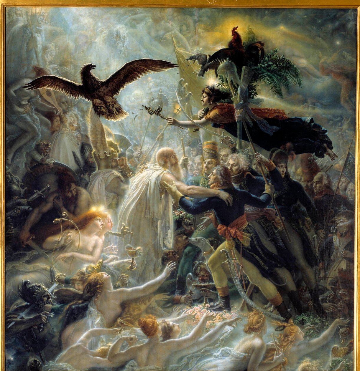 Apoteose dos heróis franceses que morreram pela pátria durante a Guerra da Liberdade, homenagem oferecida a Napoleão Bonaparte Alegoria em representação do bardo Ossian, poeta escocês do século III lido por Napoleão, que acolheu Louis Charles Antoine Desai de Anne Louis Girodet de Roucy Trioson