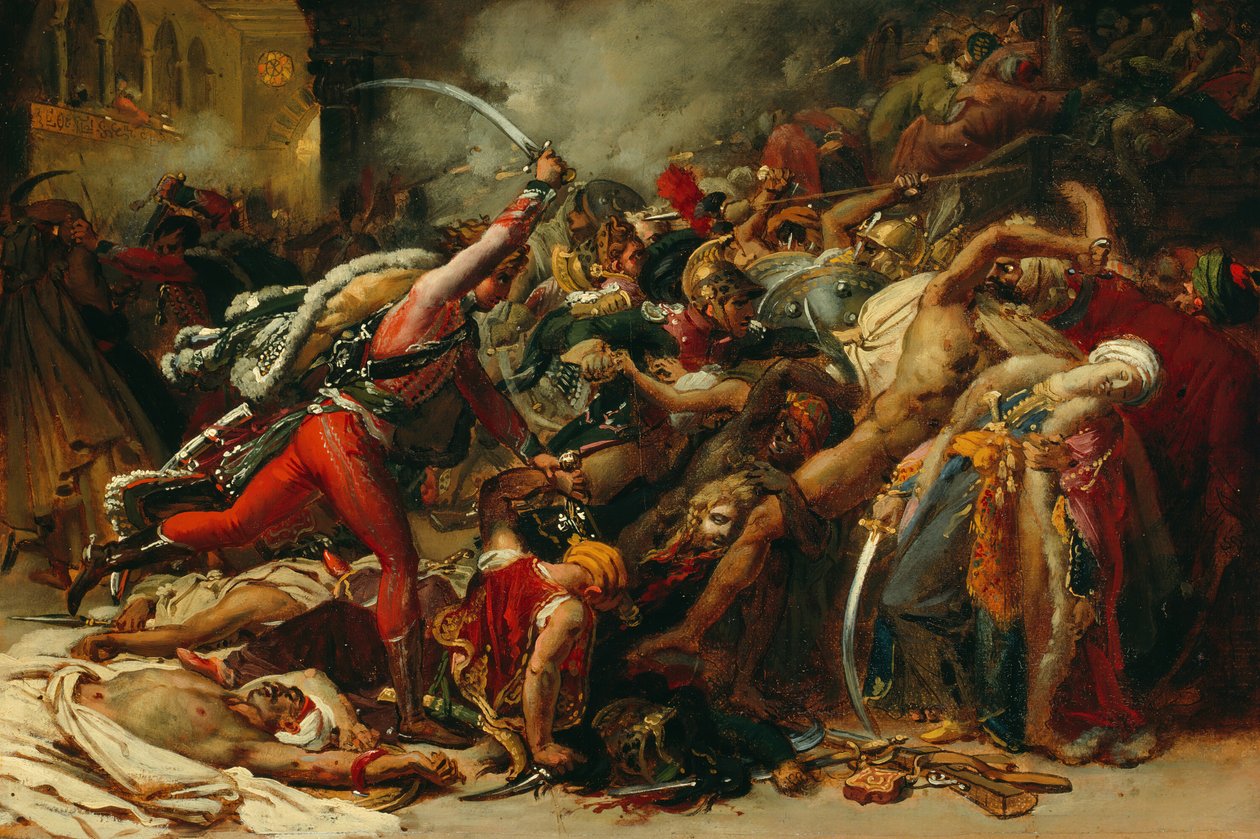 Esboço para a revolta do Cairo, por volta de 1810. de Anne Louis Girodet de Roussy Trioson
