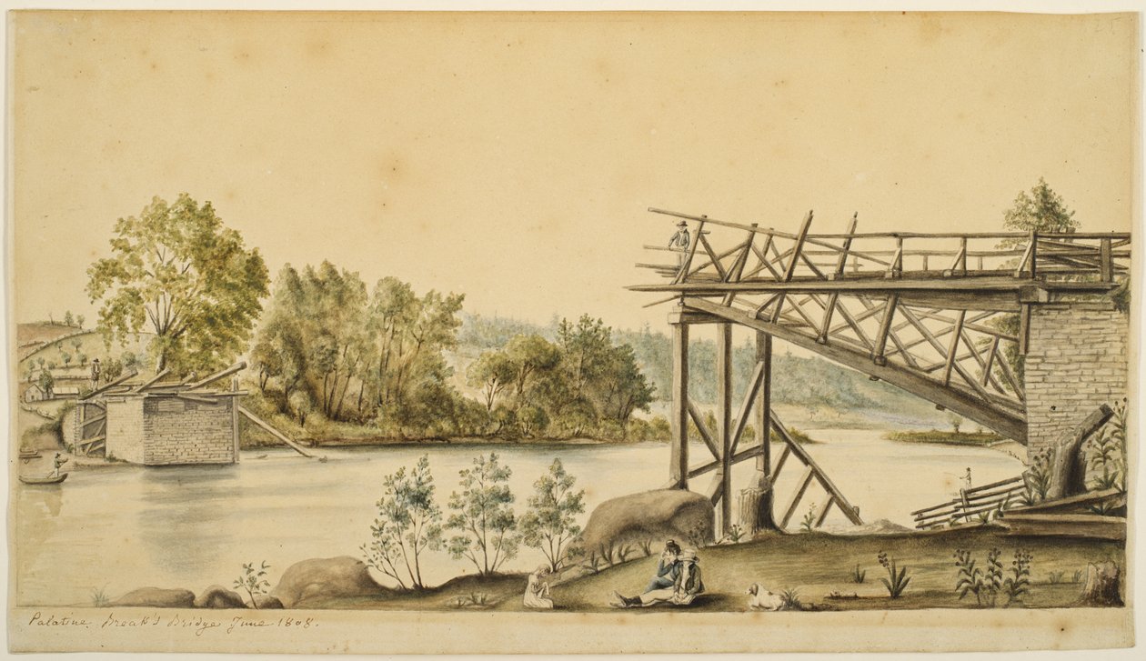 Ponte Incompleta, Palatino, Nova York, 1808 (aguarela e grafite sobre papel) de Anne Marguerite Hyde de Neuville