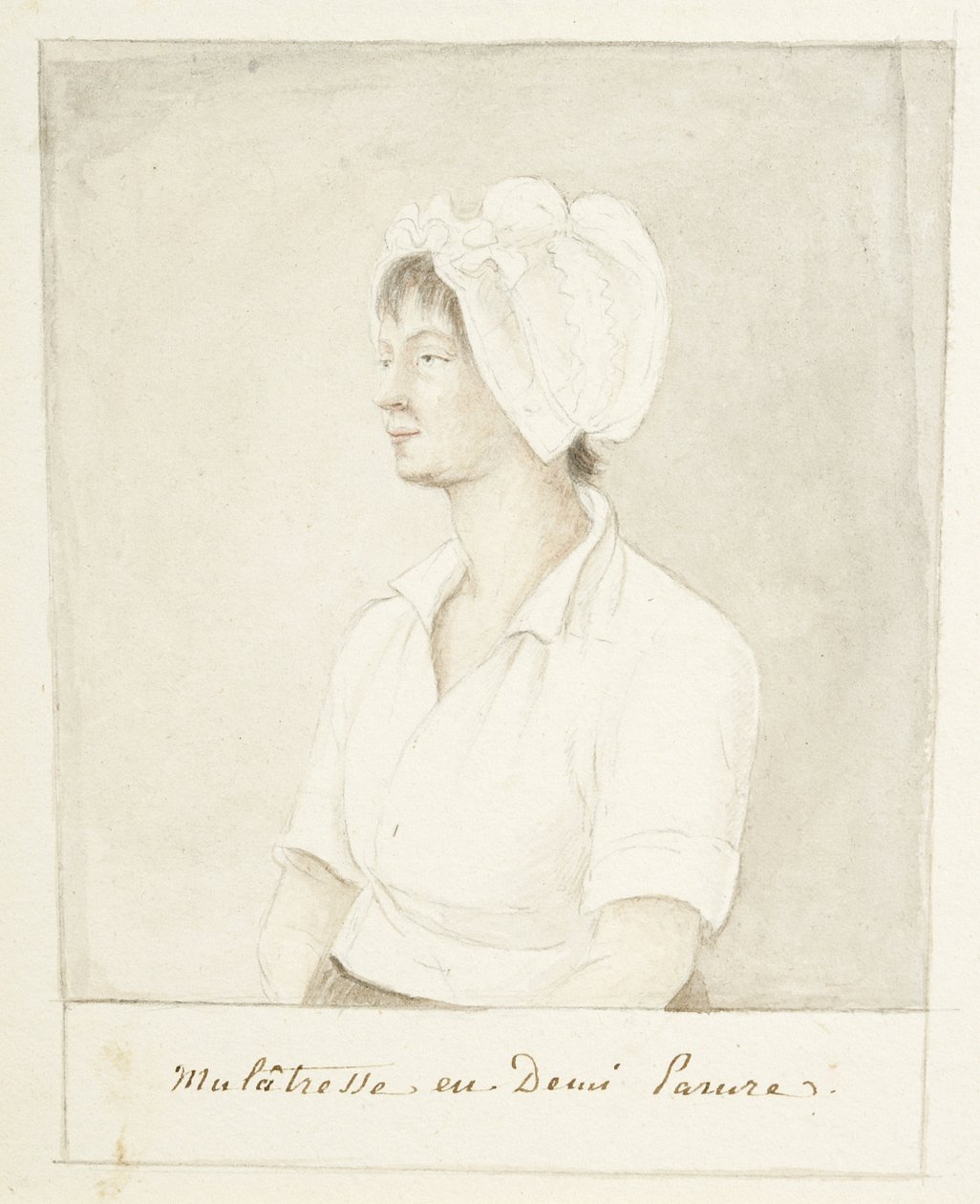 Retrato de uma menina mulata, sem data (grafite, aquarela e cinza lavar no papel) de Anne Marguerite Hyde de Neuville