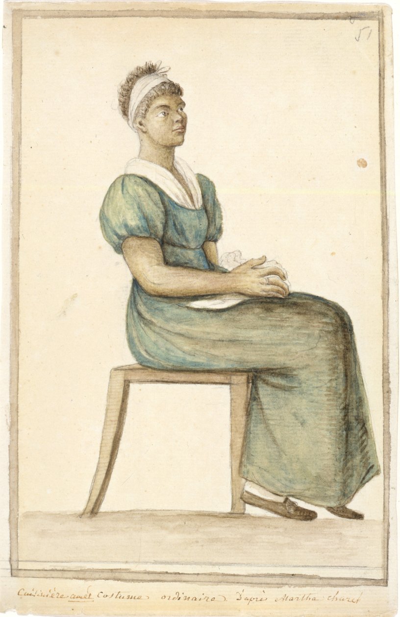 Retrato de um cozinheiro afro-americano em traje comum, sem data (aquarela, grafite e tinta marrom no papel) de Anne Marguerite Hyde de Neuville