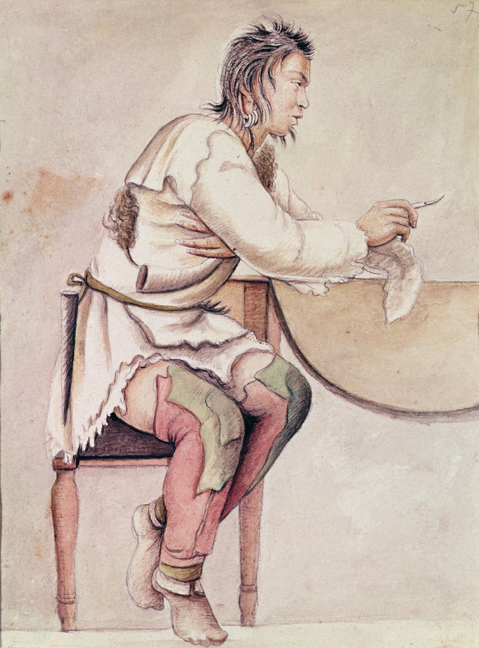 Retrato de um índio (casaco vermelho) (aquarela sobre papel) de Anne Marguerite Hyde de Neuville