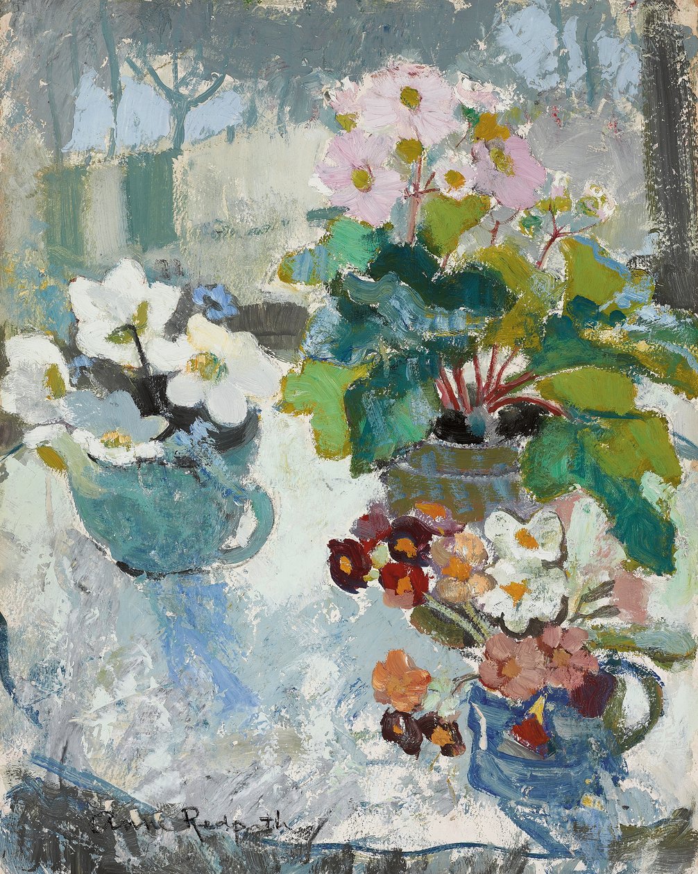 First Flowers, c. 1947 (óleo a bordo) de Anne Redpath