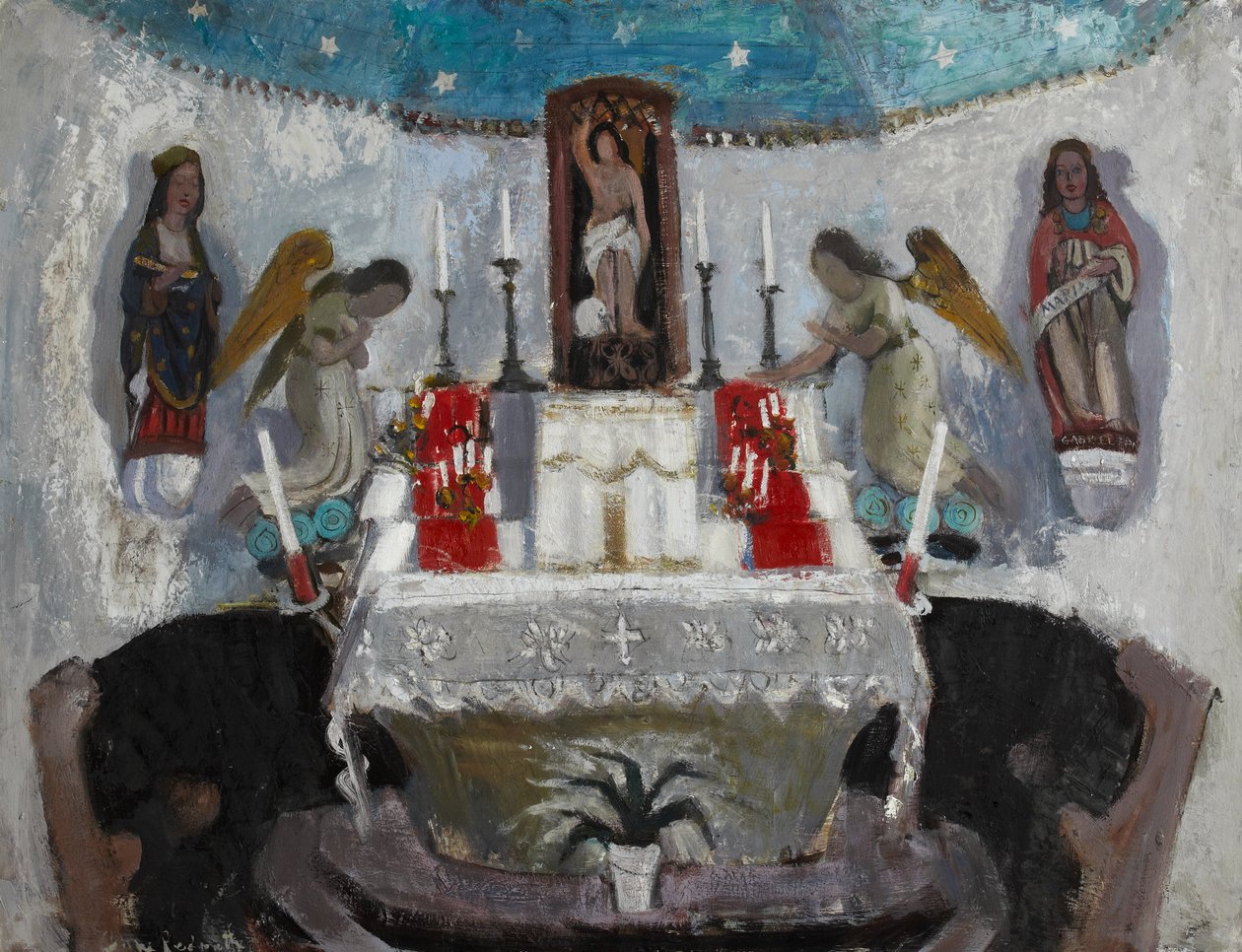 Na igreja de São João, Tréboul, c.1953-54 (óleo sobre tábua) de Anne Redpath