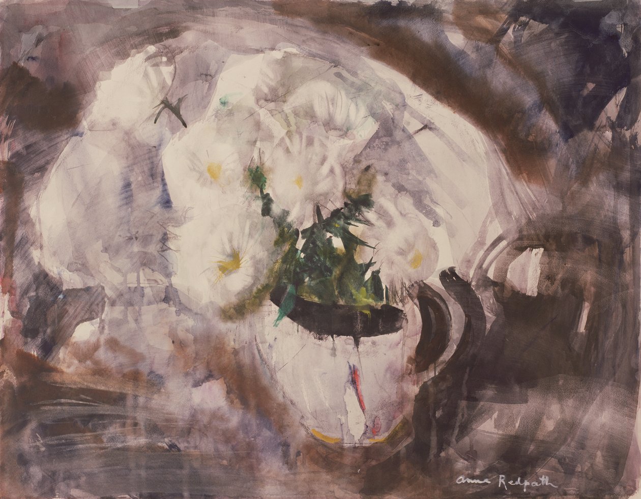 White Flowers in a White Jug, c.1960 (aguarela sobre papel) de Anne Redpath