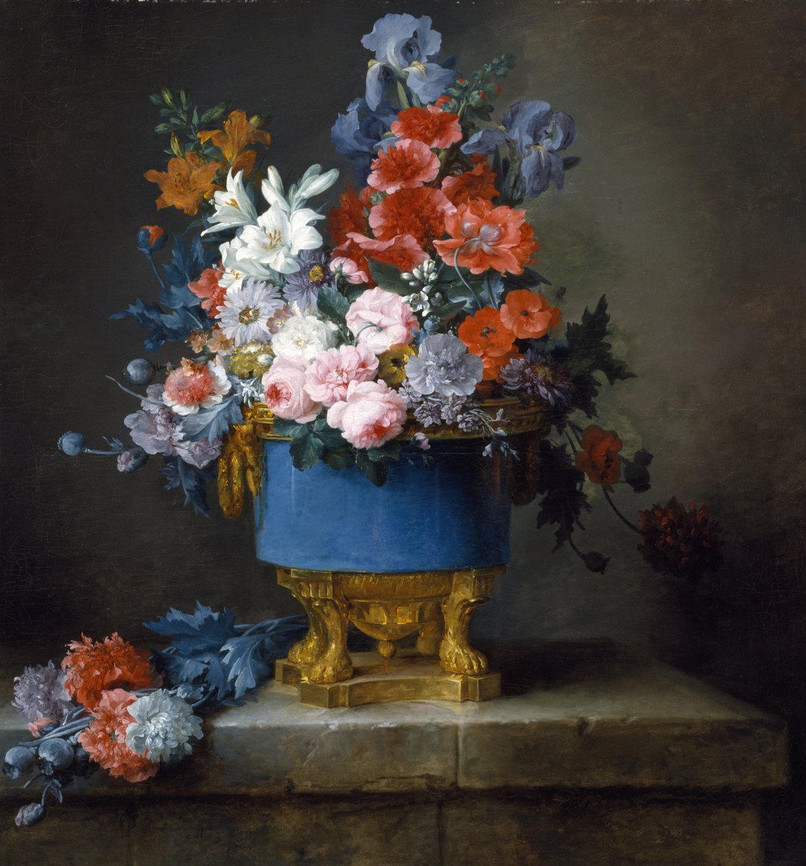 Buquê de flores em um vaso de porcelana azul de Anne Vallayer Coster
