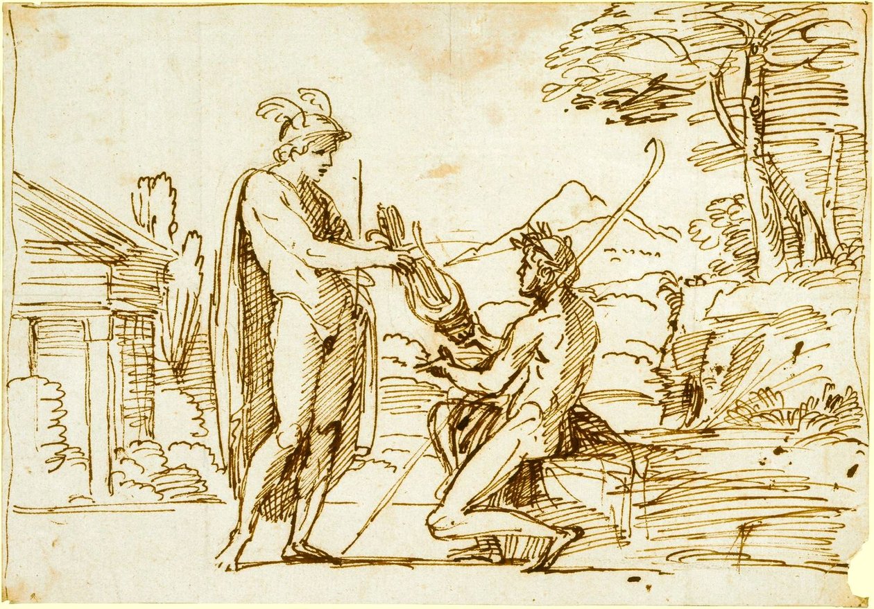 Apolo recebendo a lira do estudo de Mercúrio para a Galeria Farnese de Annibale Carracci