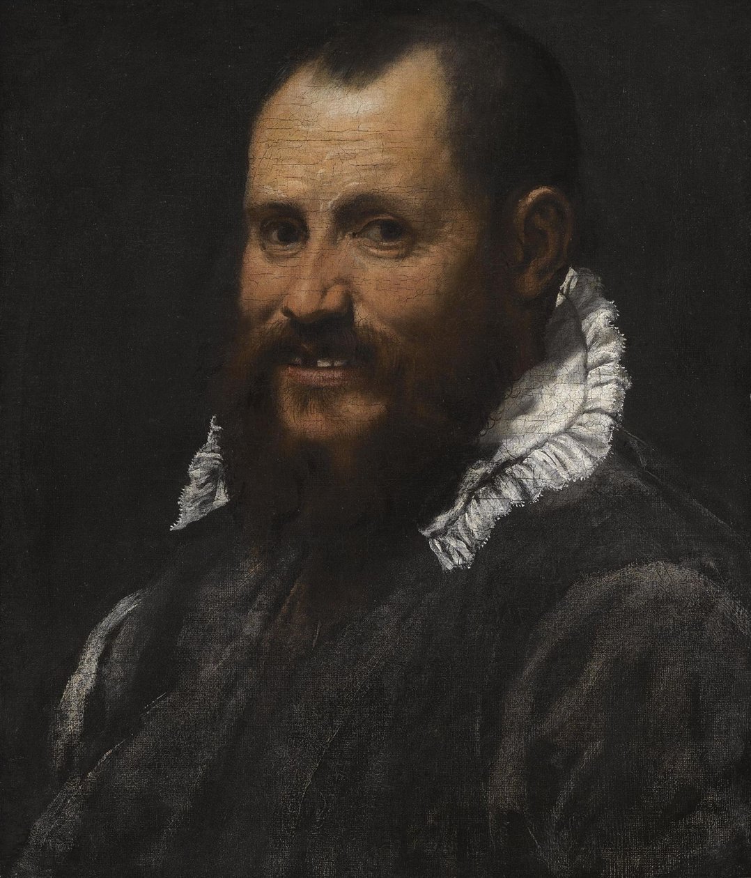 Retrato de um homem, comprimento do busto, em um colarinho branco de Annibale Carracci