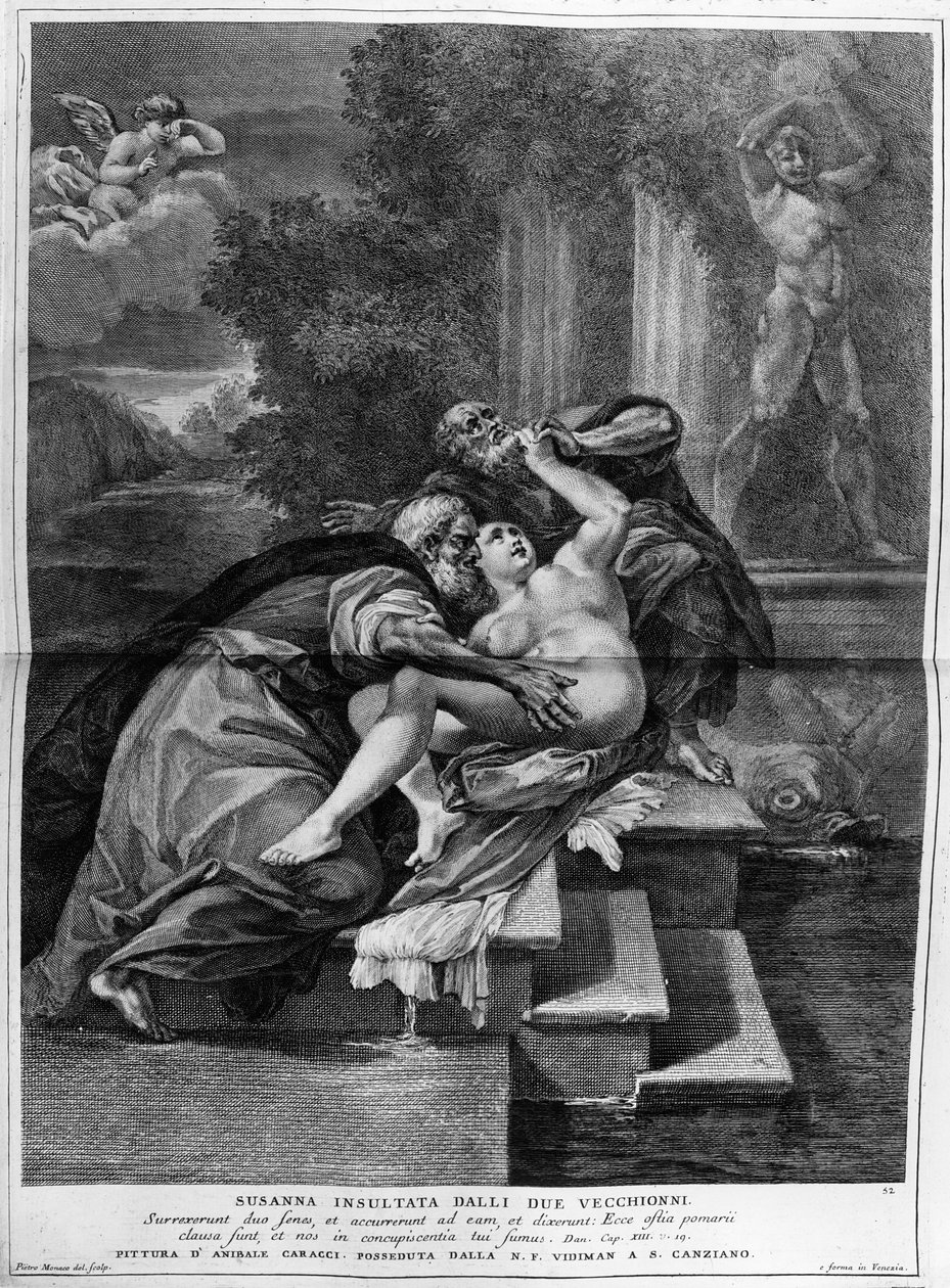 Susanna e os mais velhos, gravados por Pietro Monaco, c.1740 de Annibale Carracci