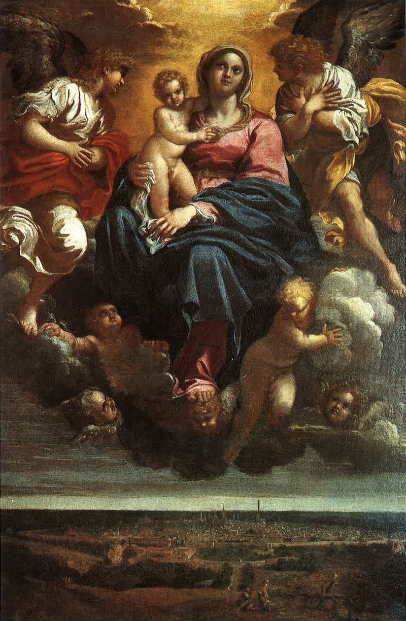 A virgem e a criança nas nuvens de Annibale Carracci