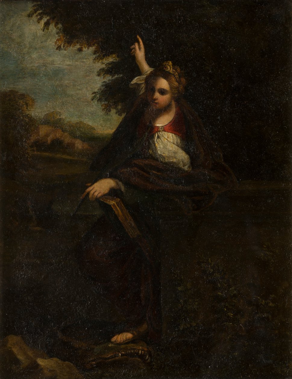 St. Margaret in a Landscape : A Sybil, c.1580-1609 (metal sob vidro) de Annibale (after) Carracci