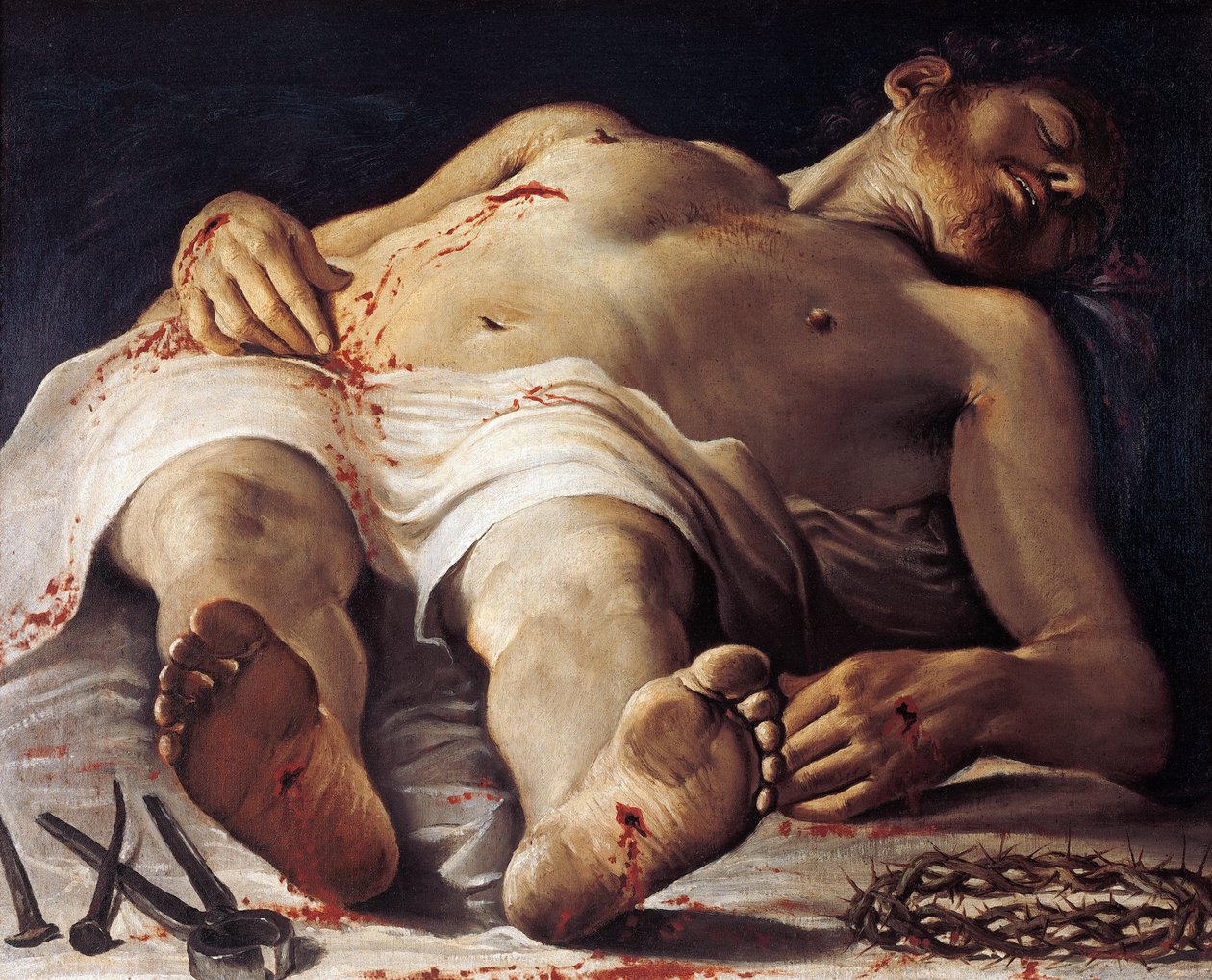 Cristo morto, por Annibale Carracci (1560-1609), óleo sobre tela, 707x888 cm de Annibale Carracci