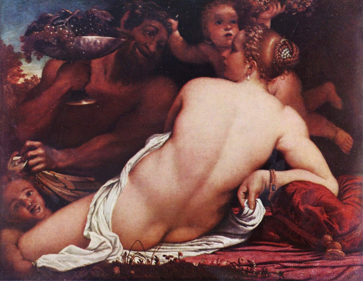 Alemão: Bacchantin Venus com um Sátiro e Cupidos de Annibale Carracci