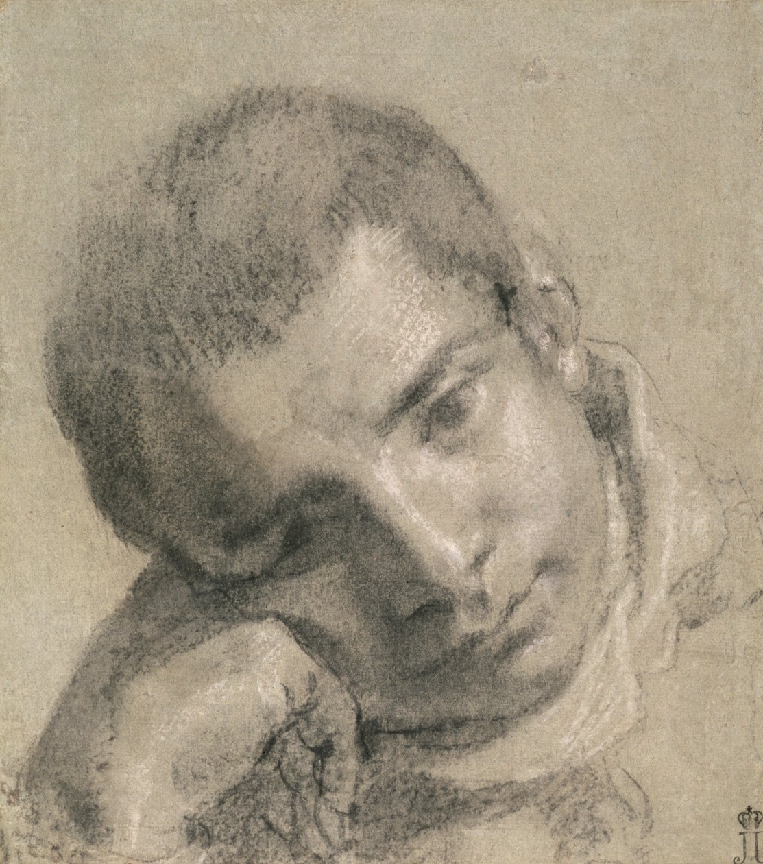 Chefe de uma Juventude (carvão e giz branco) de Annibale Carracci