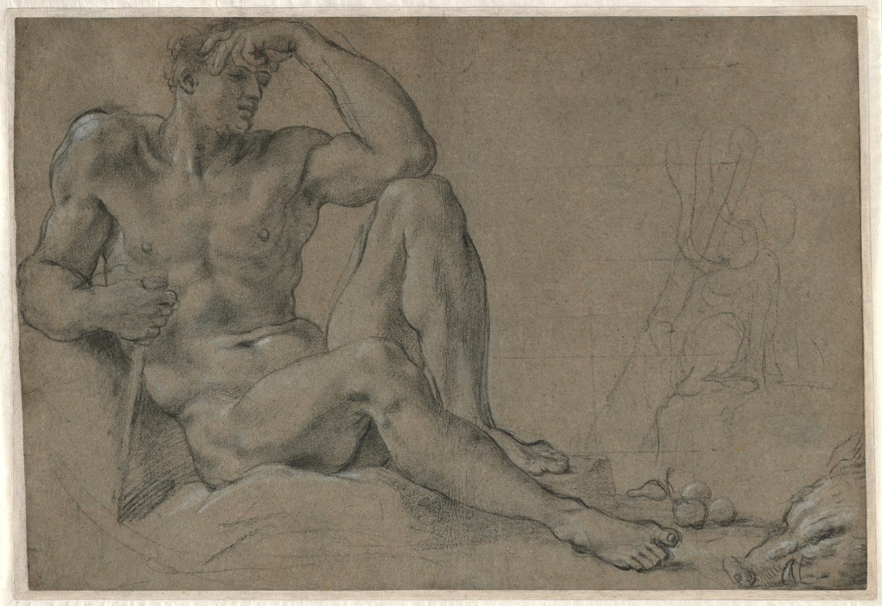 Repouso de Hércules (reto); Embarcação de Pés com Alça (verso) de Annibale Carracci
