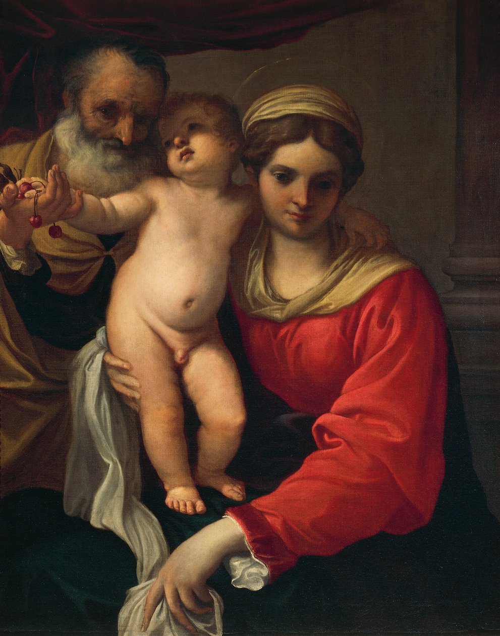 Sagrada Família ou Madonna of the Cherries, ca 1593, de Annibale Carracci (1560-1609), óleo sobre tela de Annibale Carracci